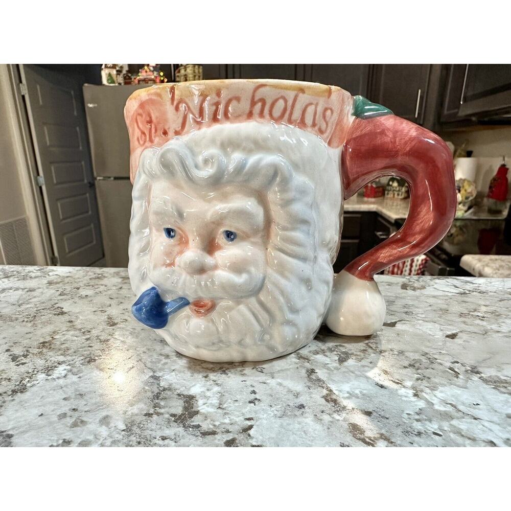 Vintage Santa Claus‎ Face Christmas Mug Ceramic Christmas Mug Mid Century MCM